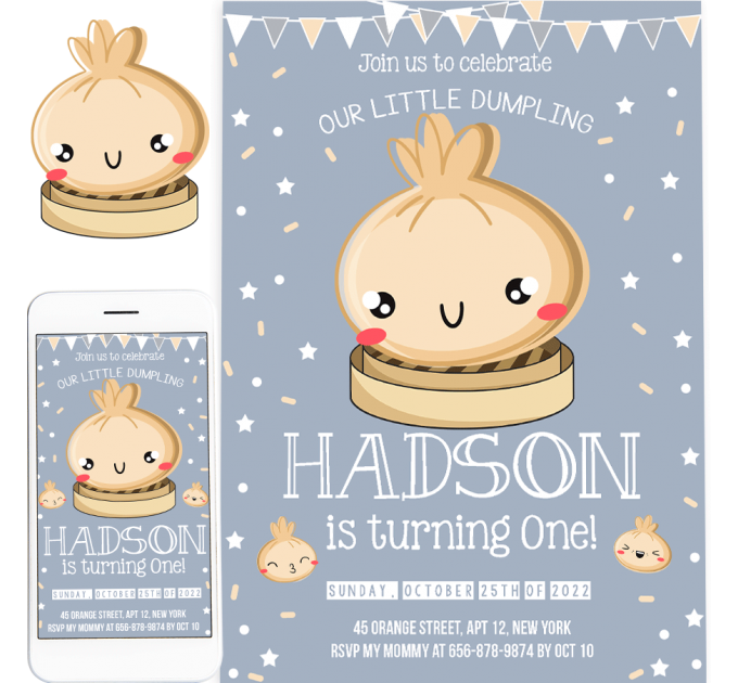 Dumpling Birthday Party invitation 