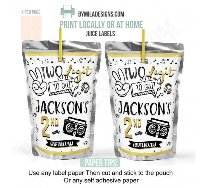 Editable Two Legit to Quit Birthday Party Decorations B1
