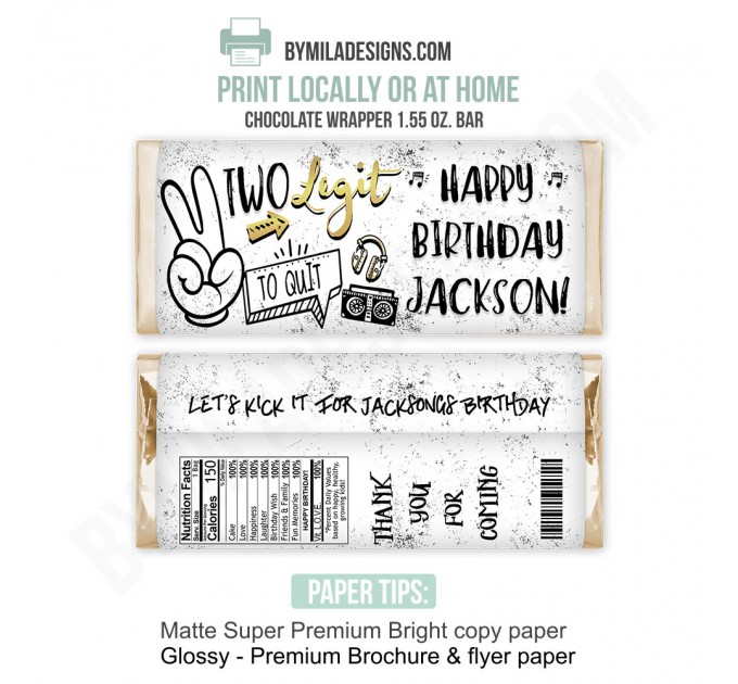 Editable Two Legit to Quit Birthday Party Decorations B1