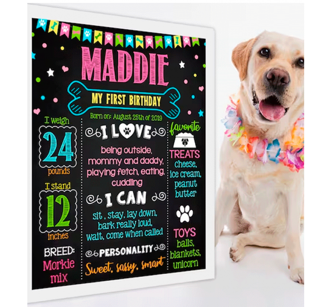 Editable Dog Birthday Party chalkboard Sign Template