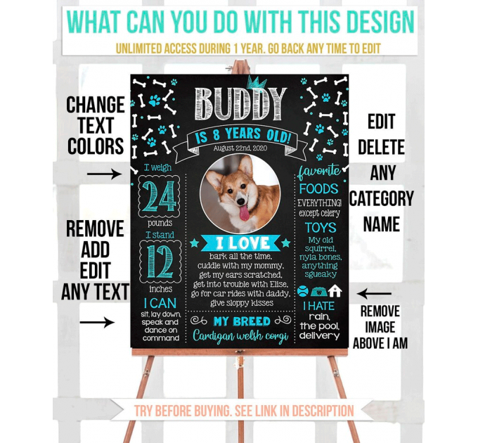 Printable Dog boy Birthday Milestone with photo